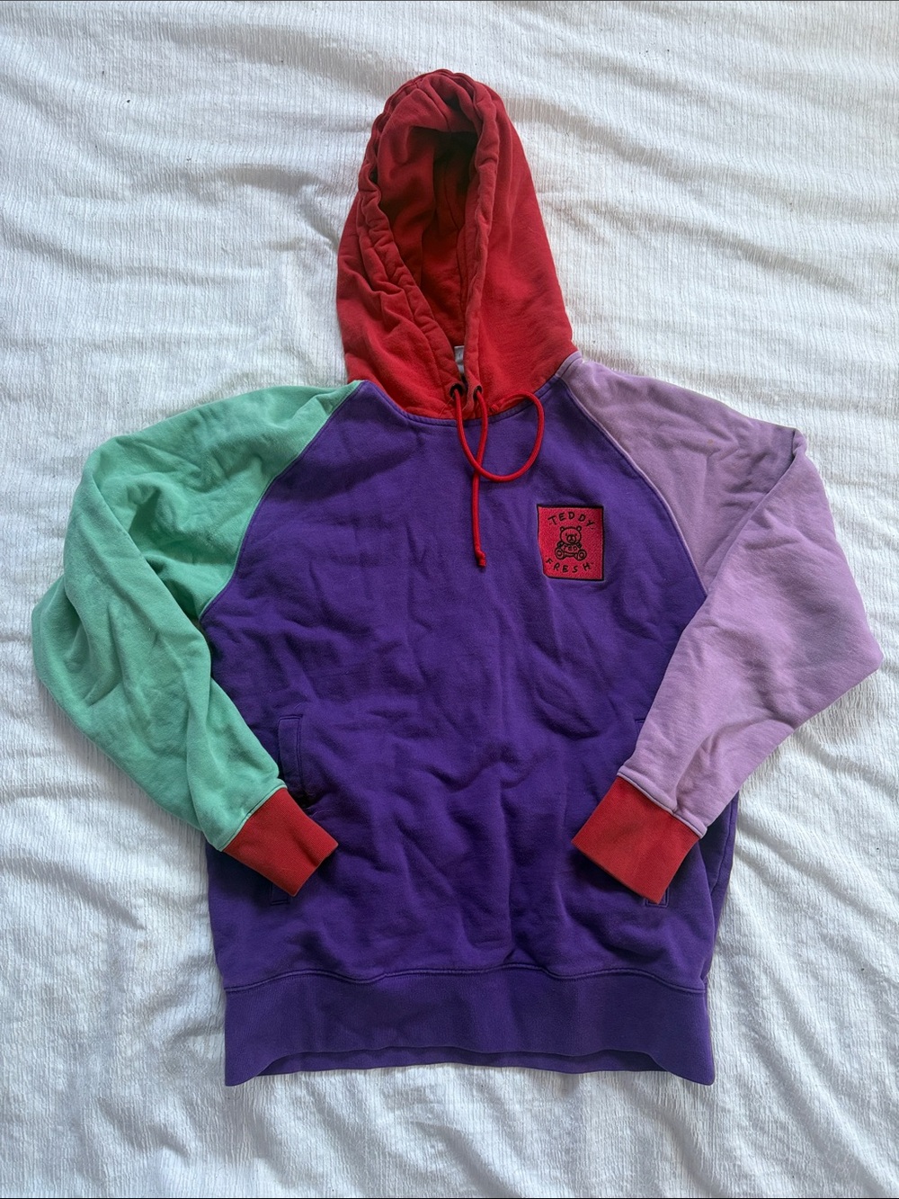 Teddy Fresh Red Hood Purple Body Colorblock Hoodie